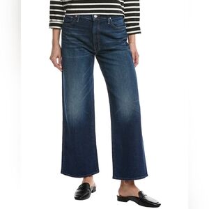 MOTHER Wide Leg Flare Jeans in Dark Blue Denim